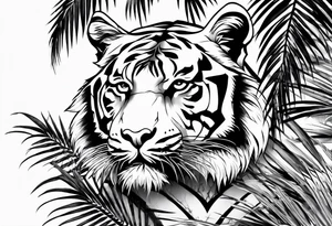 tiger climbing palm tree tattoo idea