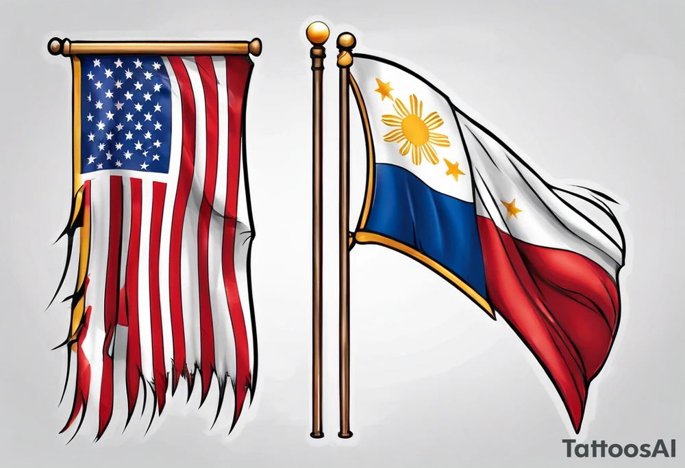 A single waving flag that is the Philippine flag to the left and the Spanish flag to the right tattoo idea