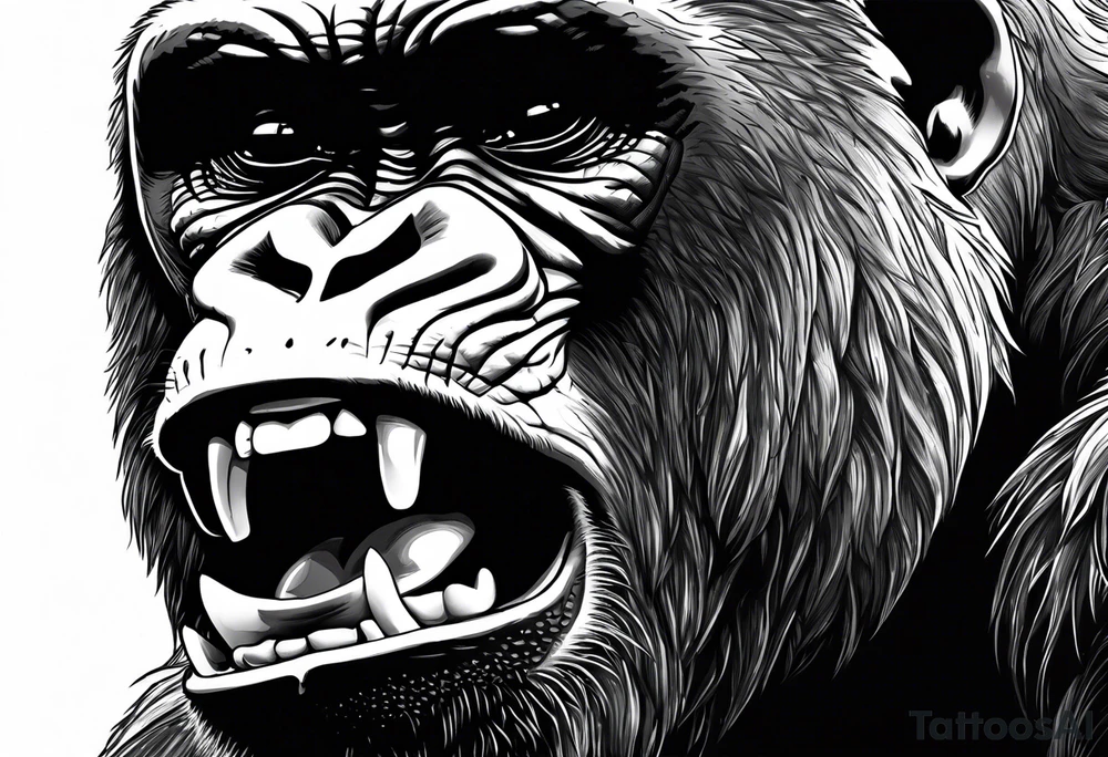 majestic male gorilla, angry face, mouth opened tattoo idea