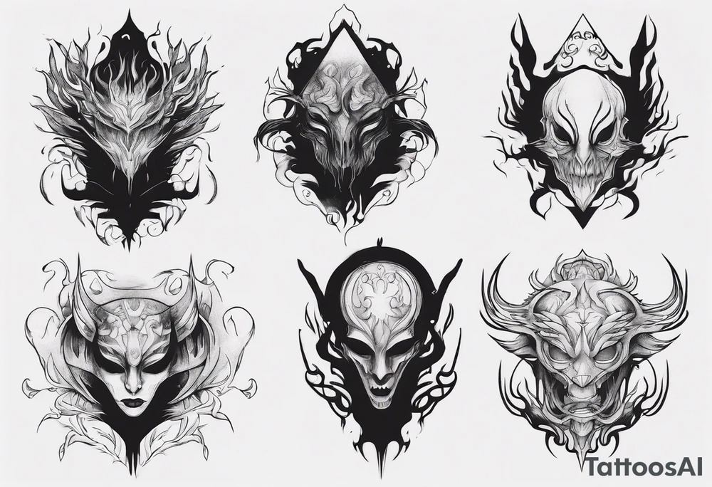 A black faceless shadow creature tattoo idea