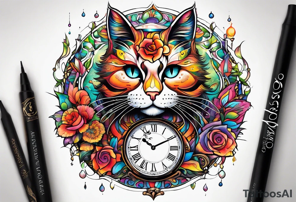 Semicolon chester cat broke clock hour glass tattoo idea