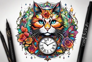 Semicolon chester cat broke clock hour glass tattoo idea