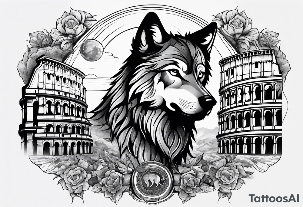 tattoo with a wolf and the Roman Colosseum. tattoo idea