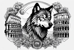 tattoo with a wolf and the Roman Colosseum. tattoo idea
