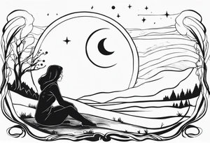 Wiccan moon tears girl on ground tattoo idea