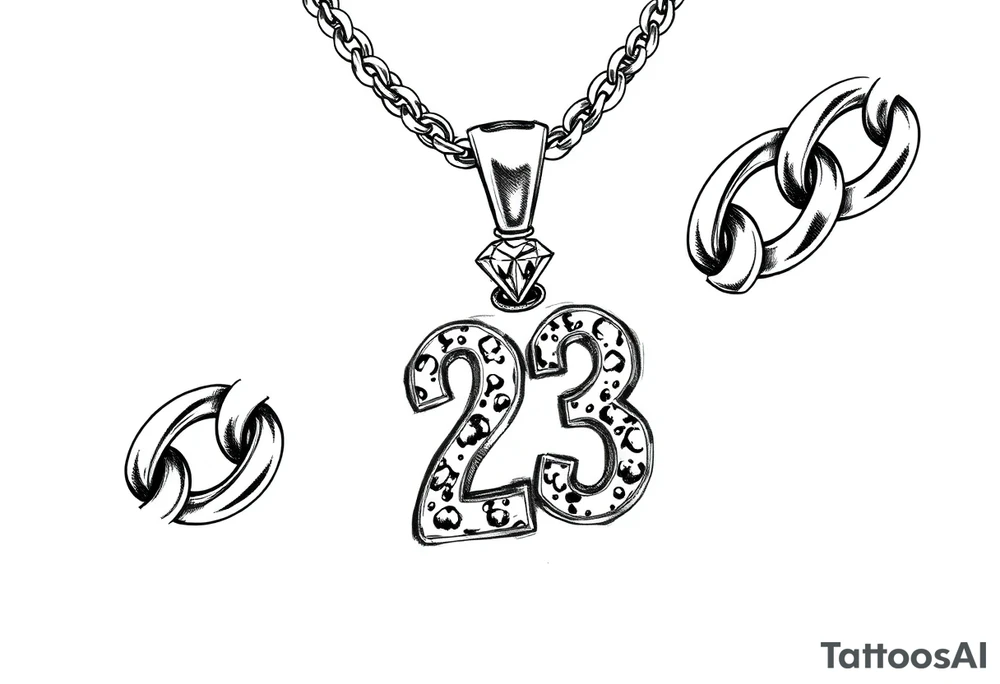 Diamond Cuban link chain with diamond number 23 pendant tattoo idea