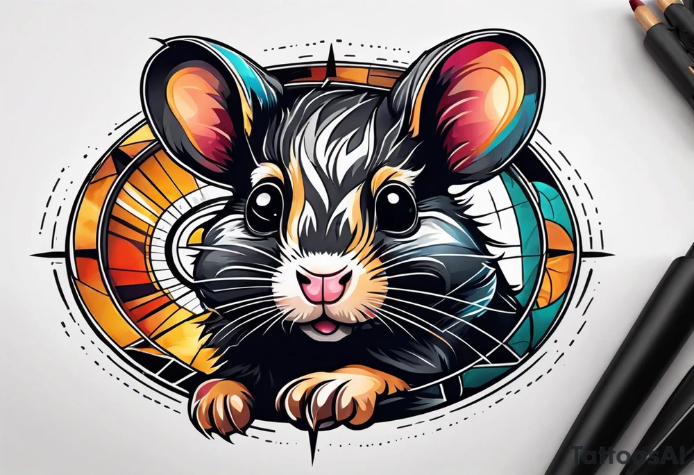 A black hamster running in his wheel tattoo idea