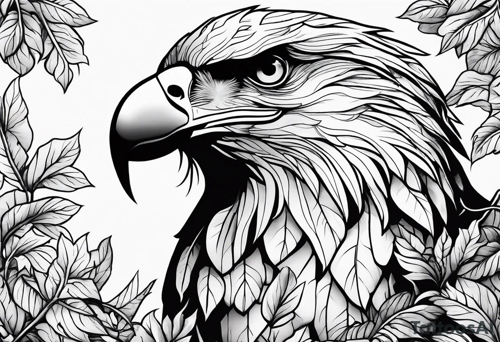 Leafy vines with eagle tattoo idea