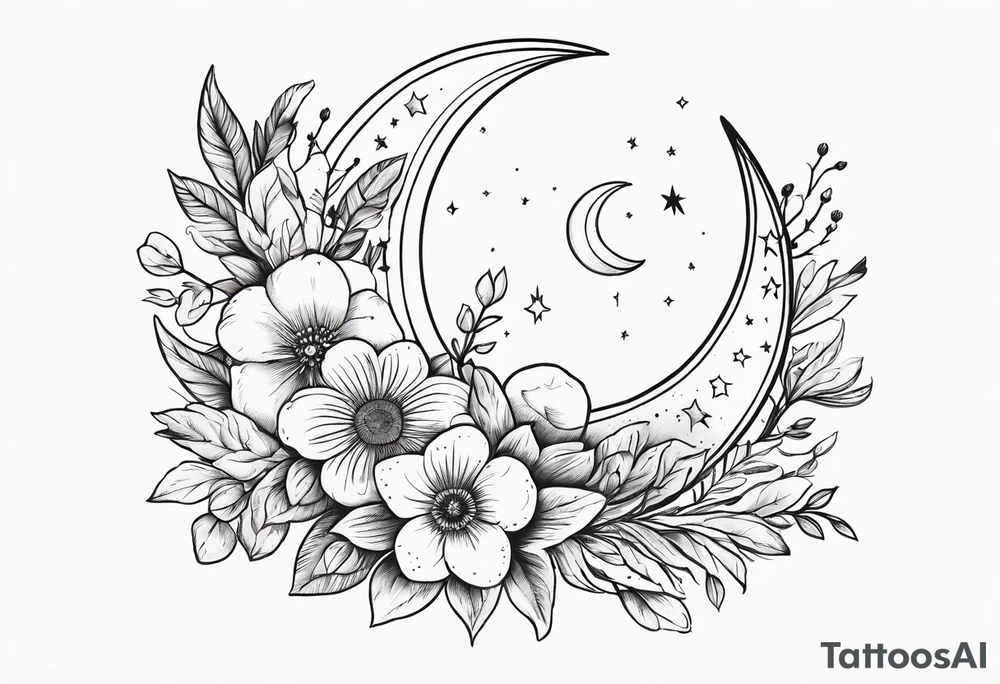 Western floral with stars and moon. Mirrored tattoo idea