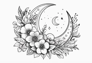 Western floral with stars and moon. Mirrored tattoo idea