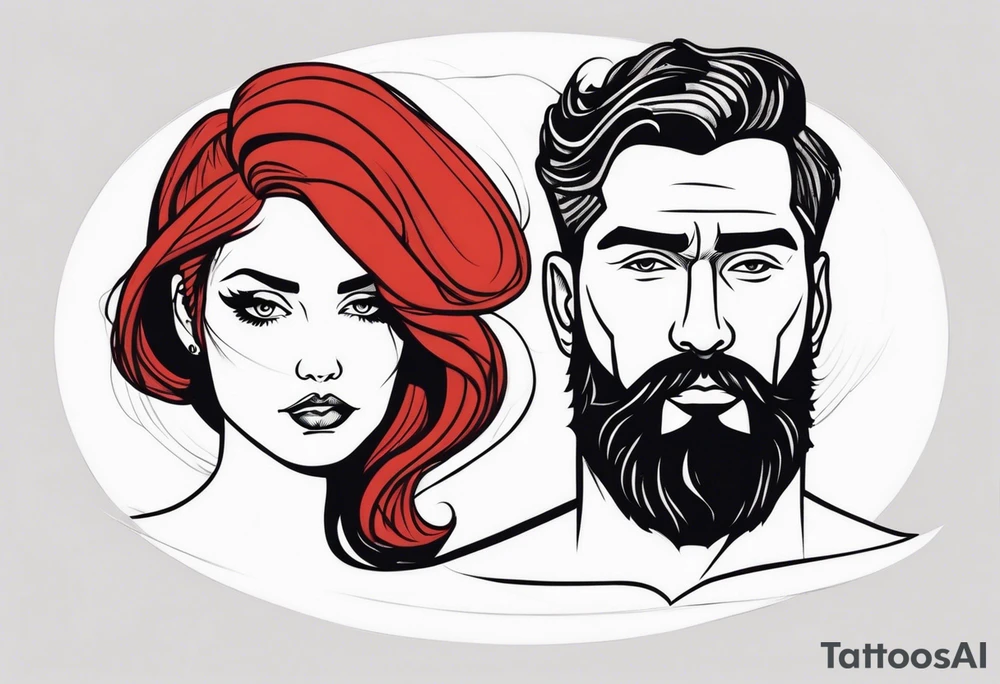 Busty Red haired woman with black haired bearded man tattoo idea