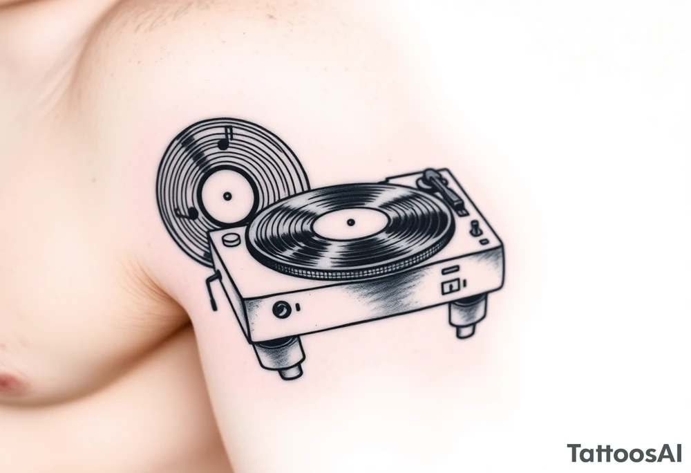 vinyl records and vinyl record player as an expression of love for house music tattoo idea