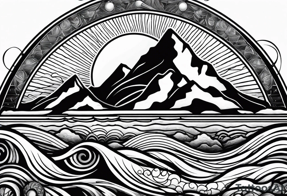 Sun, sea, mountain tattoo idea