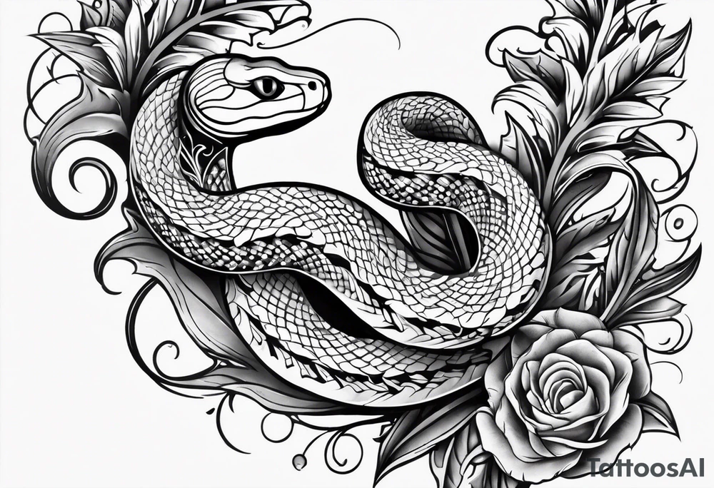 elongated snake with leaves and vines forearm tattoo tattoo idea