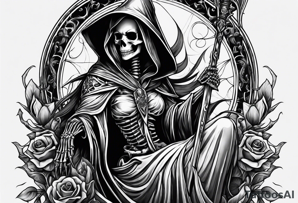 lady skeleton grim reaper satan tattoo idea