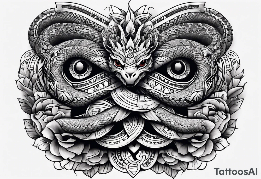 aztec double snake sleeve tattoo idea