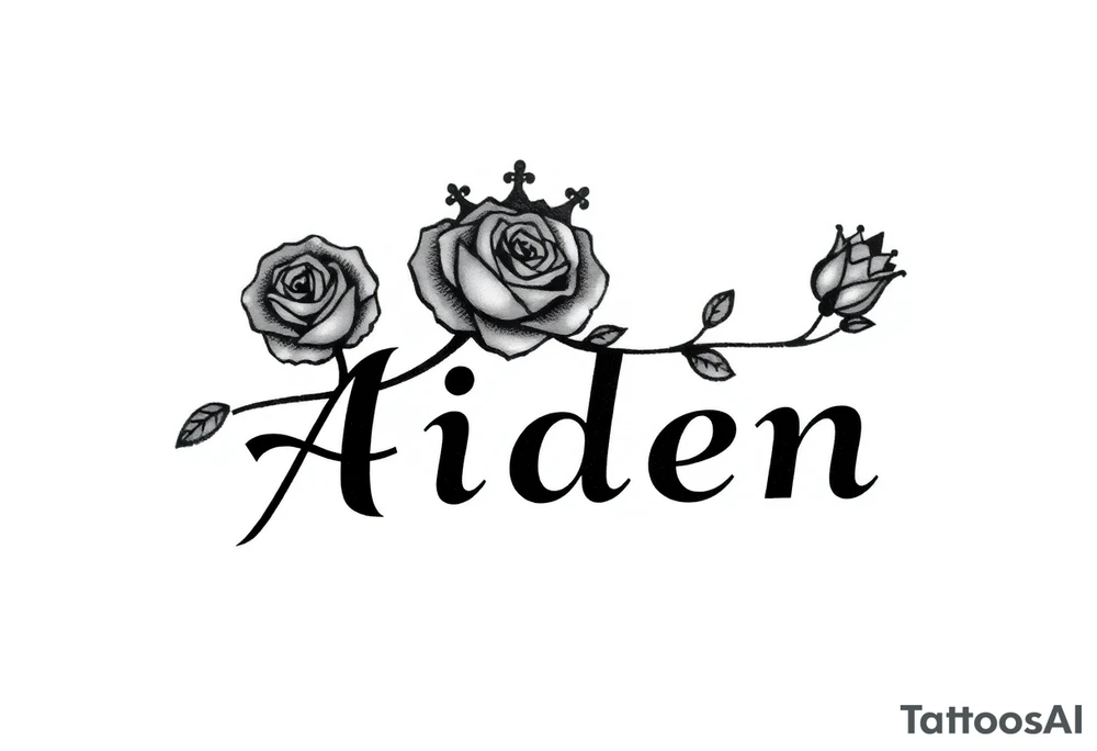 Rose with no stem with a kings crown above it and the name Aiden large Infront of it going to the right 


A rose bud with a kings crown on-top towards the left tattoo idea