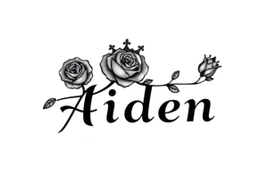 Rose with no stem with a kings crown above it and the name Aiden large Infront of it going to the right 


A rose bud with a kings crown on-top towards the left tattoo idea