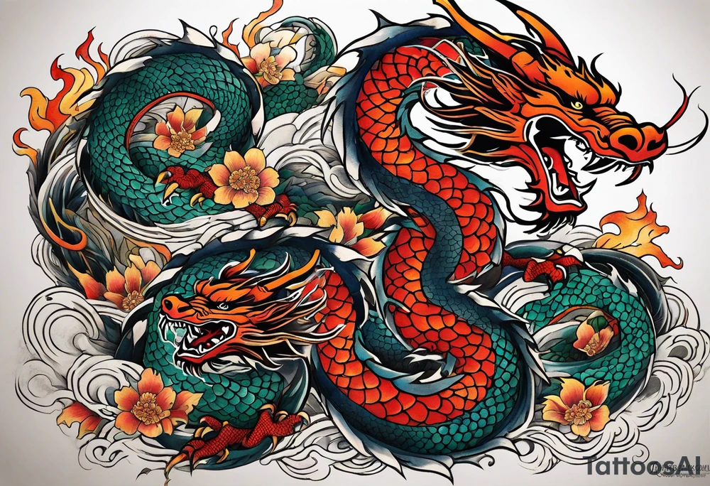 roaring dragons tattoo idea
