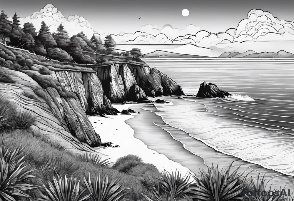 Beach landscape hills behind tattoo idea