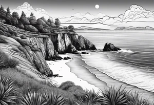 Beach landscape hills behind tattoo idea