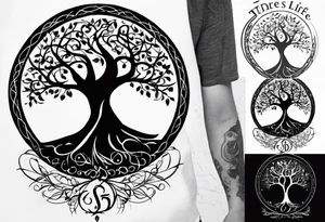 Circular tree of life, with "D3" in the branches, and, "S" and "J" in the roots tattoo idea