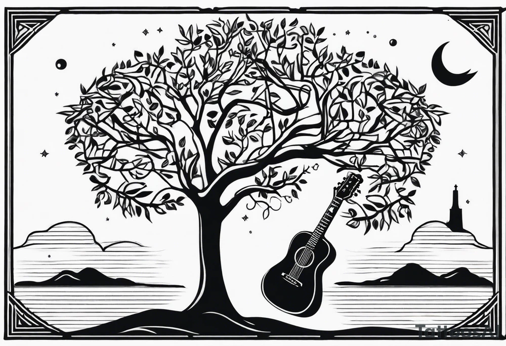 overall tree is with the middle its a guitar neck and the bottom is an anchor tattoo idea