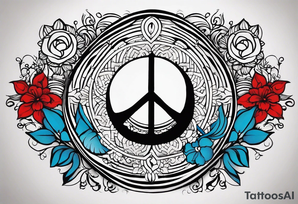 a tattoo whose main theme is balance but also resembles new begining, strong willpower, peace and loyalty. This should be for the front part of the shoulder. maybe add the ying-yang symbol somewhere in the tattoo. Tattoo should have an equal amount of blue and red along with the overall tattoo being black tattoo idea