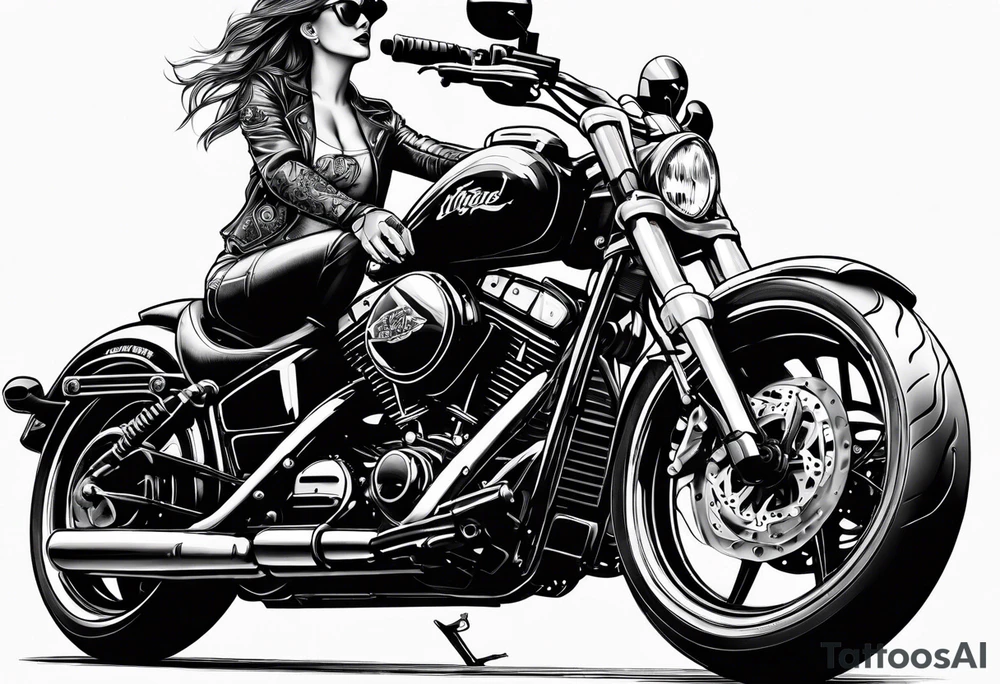 Bikergirl auf Motorrad tattoo idea