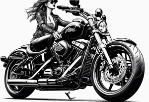 Bikergirl auf Motorrad tattoo idea