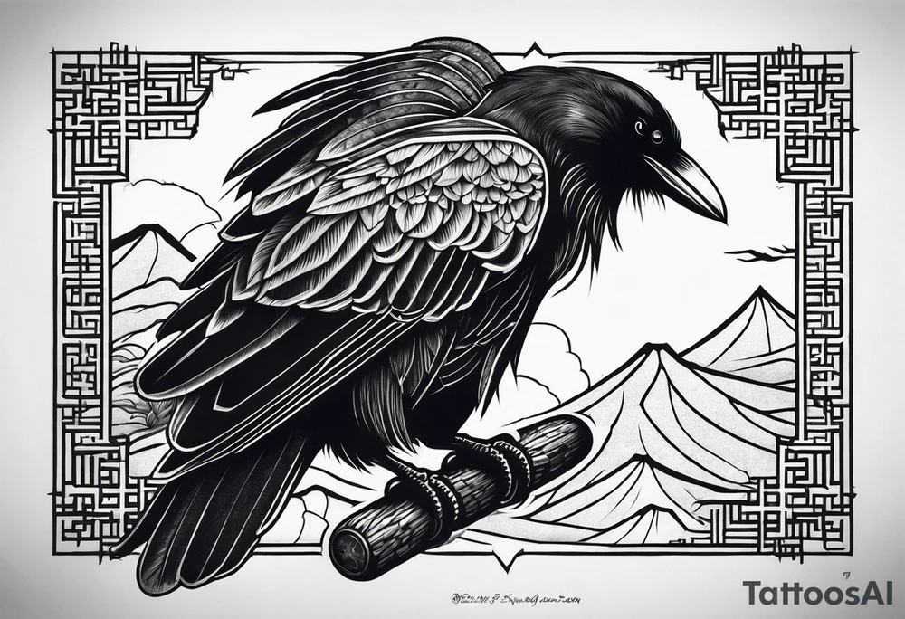 tall Raven chest facing out tattoo idea