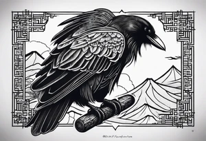 tall Raven chest facing out tattoo idea