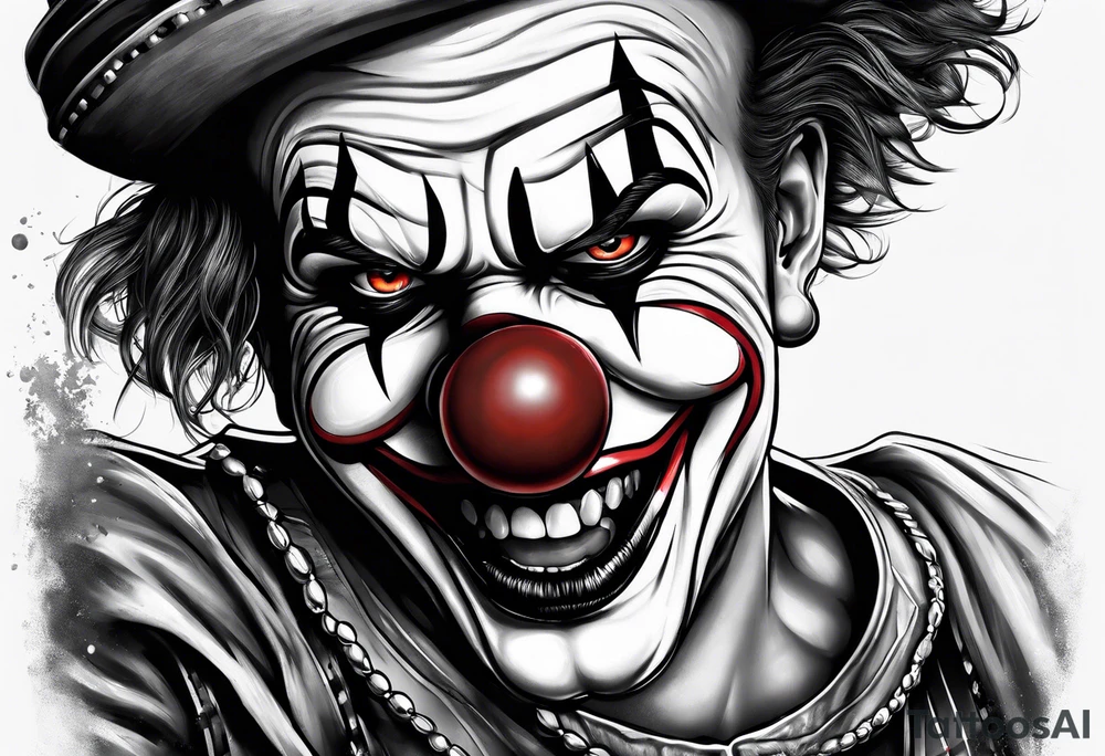 A clown biting a bullet tattoo idea