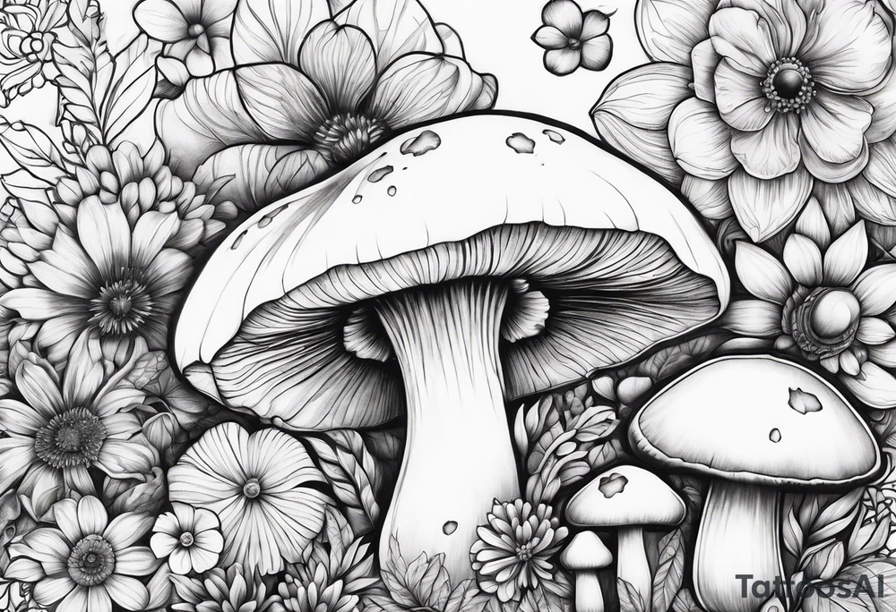 Flower and mushroom pattern tattoo idea