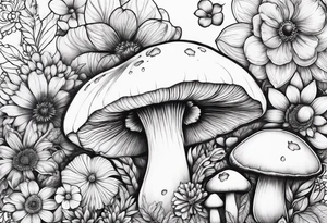 Flower and mushroom pattern tattoo idea