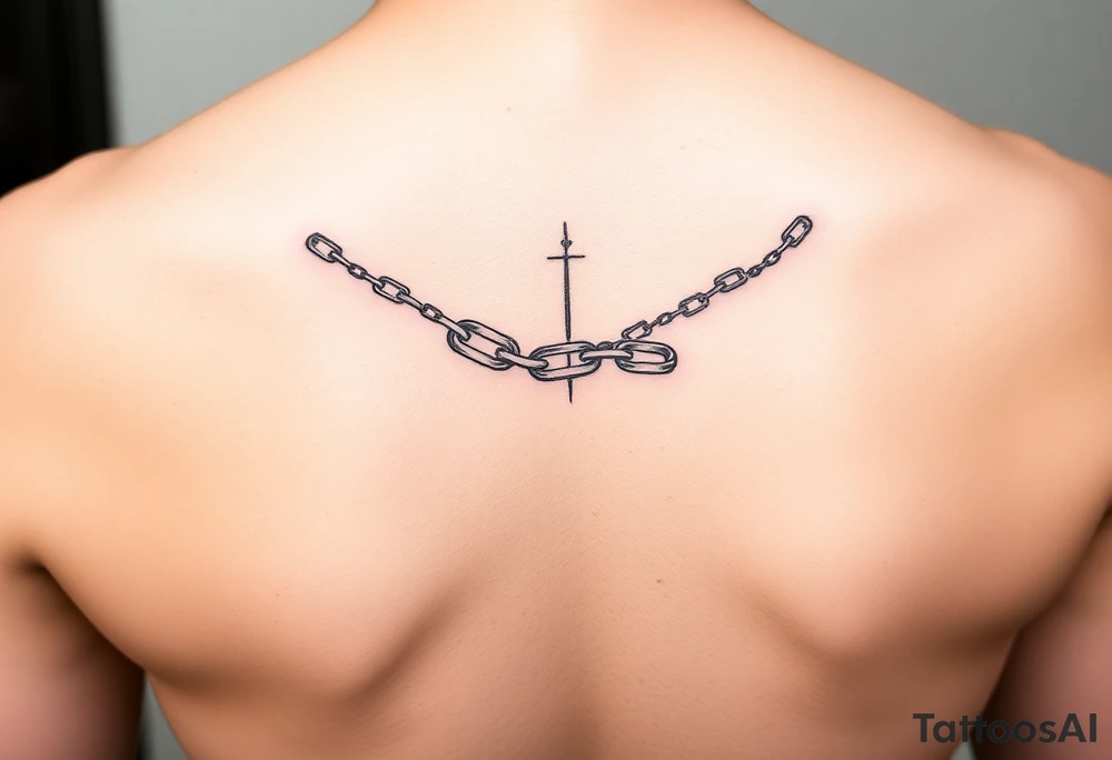 Feminine, dainty, thin lines of an unbroken chain mixed with a nautical theme tattoo idea