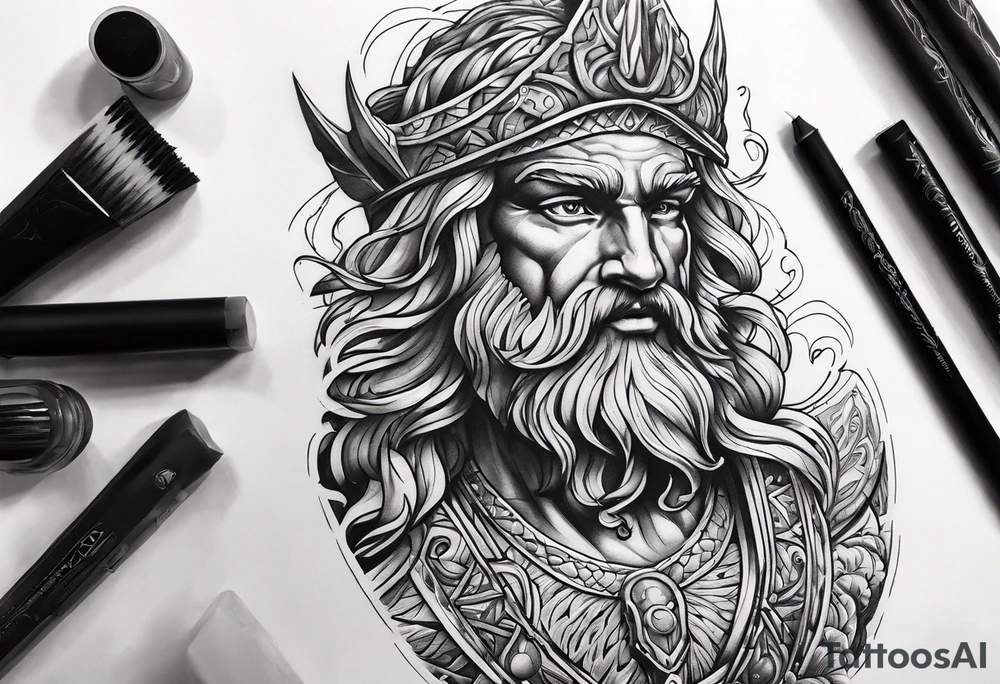 Poseidon als Windsurfer tattoo idea