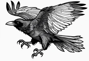 a scary black raven landing on the back of a wolf tattoo idea