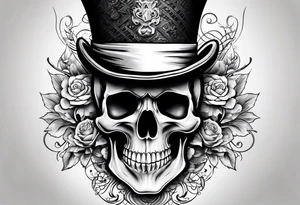 Skull with a top hat tattoo idea