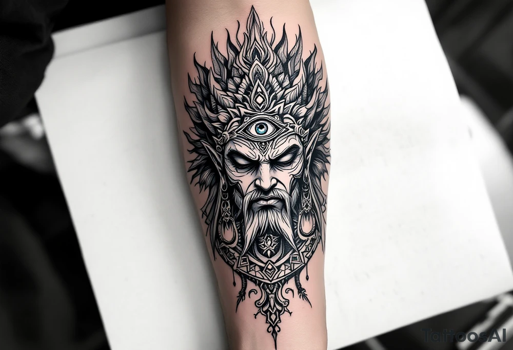 beautiful dmt deity with 3rd eye open tattoo idea