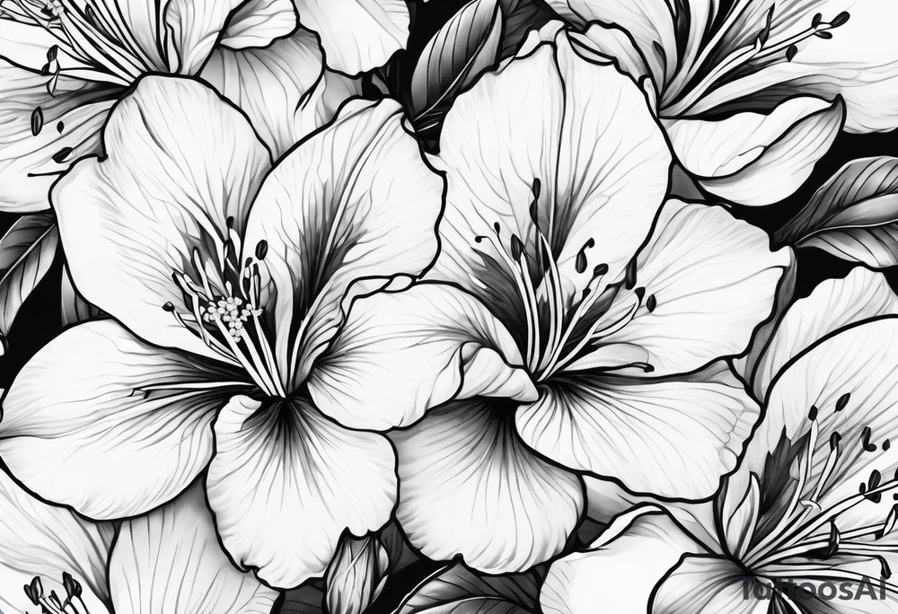 Azalea flowers Fine-Line with dark shading tattoo idea