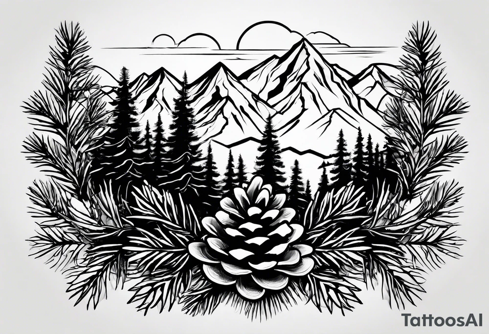 Pinecone transforming to mountains tattoo idea