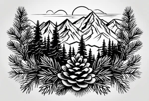 Pinecone transforming to mountains tattoo idea
