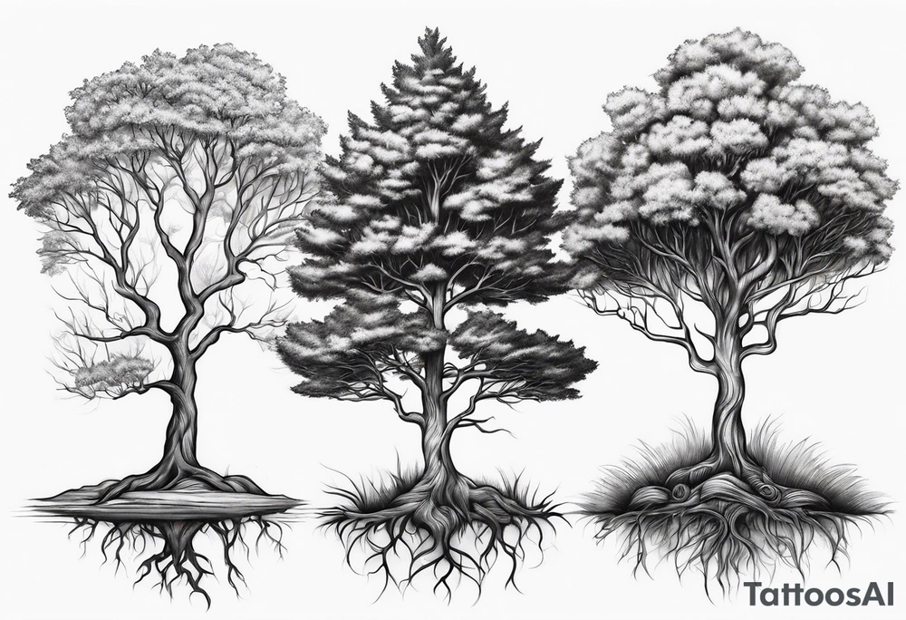 Three pretty small trees together by the roots tattoo idea Three pretty small trees together by the roots tattoo idea