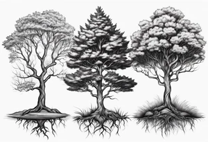 Three pretty small trees together by the roots tattoo idea
