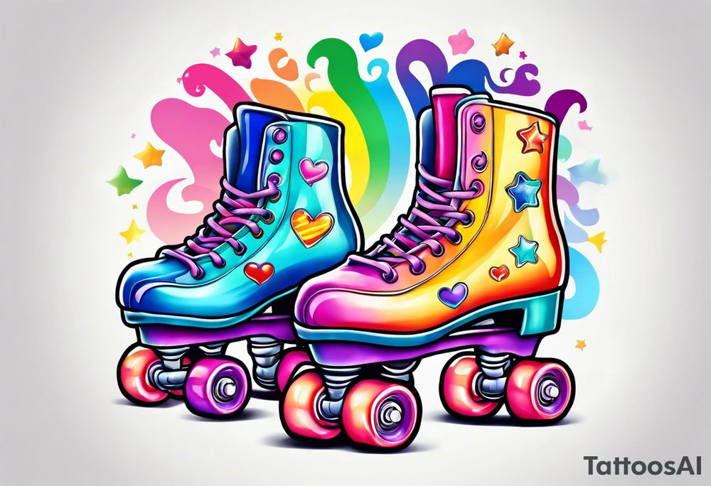 cute, pastel rainbow roller skates tattoo idea