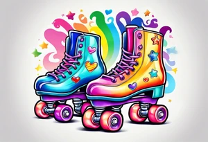 cute, pastel rainbow roller skates tattoo idea