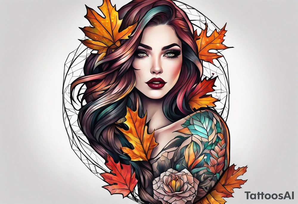 thigh tattoo with fall colors tattoo idea
