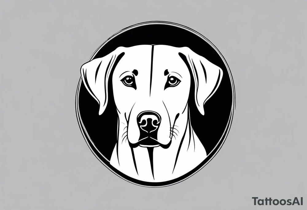 Generate a simple tattoo of a sitting Labrador Retriever, focusing on its friendly face and expressive eyes in a minimalist style tattoo idea