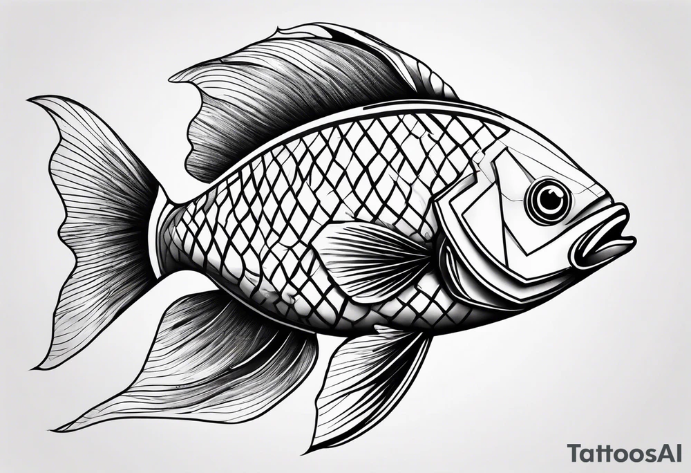 Fish made out of fire  eating earth ball tattoo idea